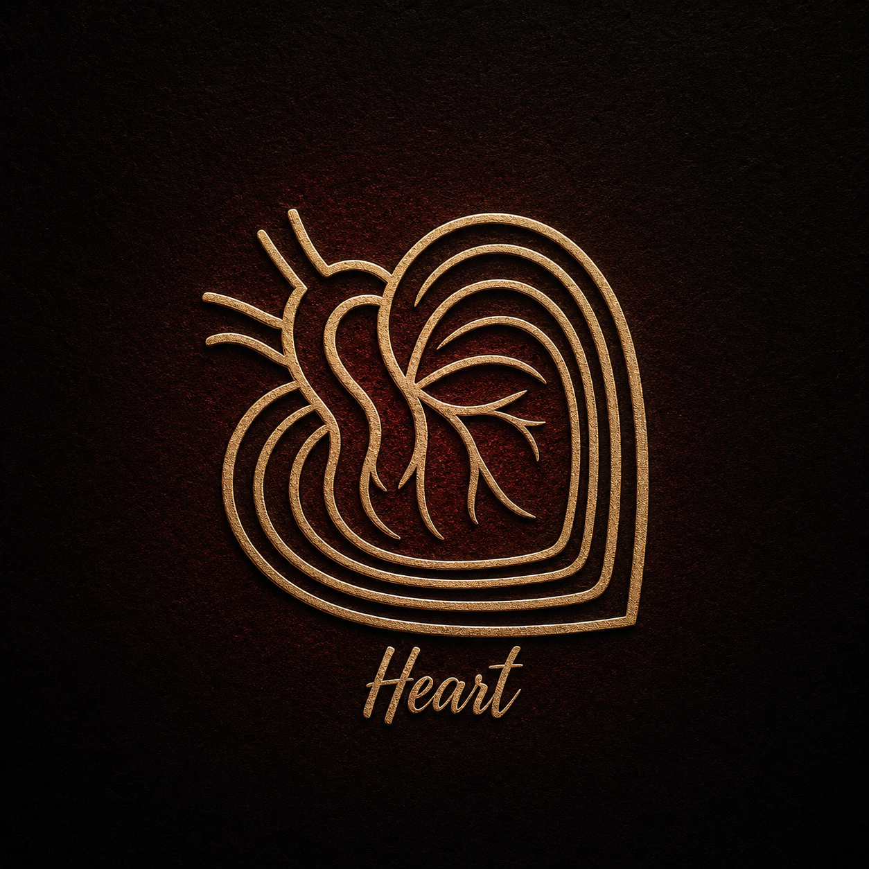 Símbolo de Heart Music con acabado dorado sobre fondo oscuro